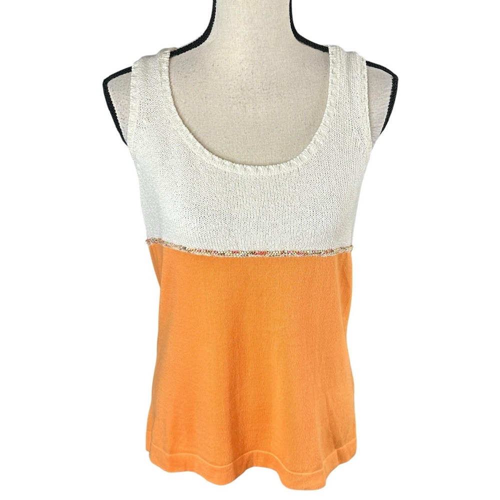 AMINA RUBINACCI Knit Sleeveless Cotton Tank Top in Ivory Orange‎ Size 48(L)